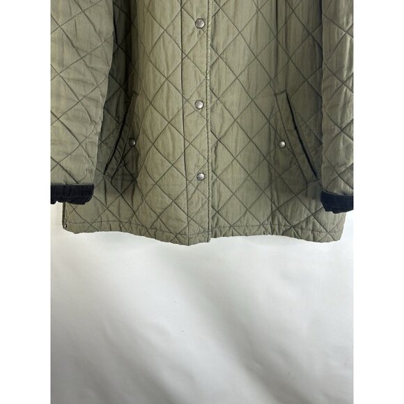 Vintage 90s L.L. Bean Quilted Corduroy Collar Barn Chore Coat Green - Picture 3 of 10